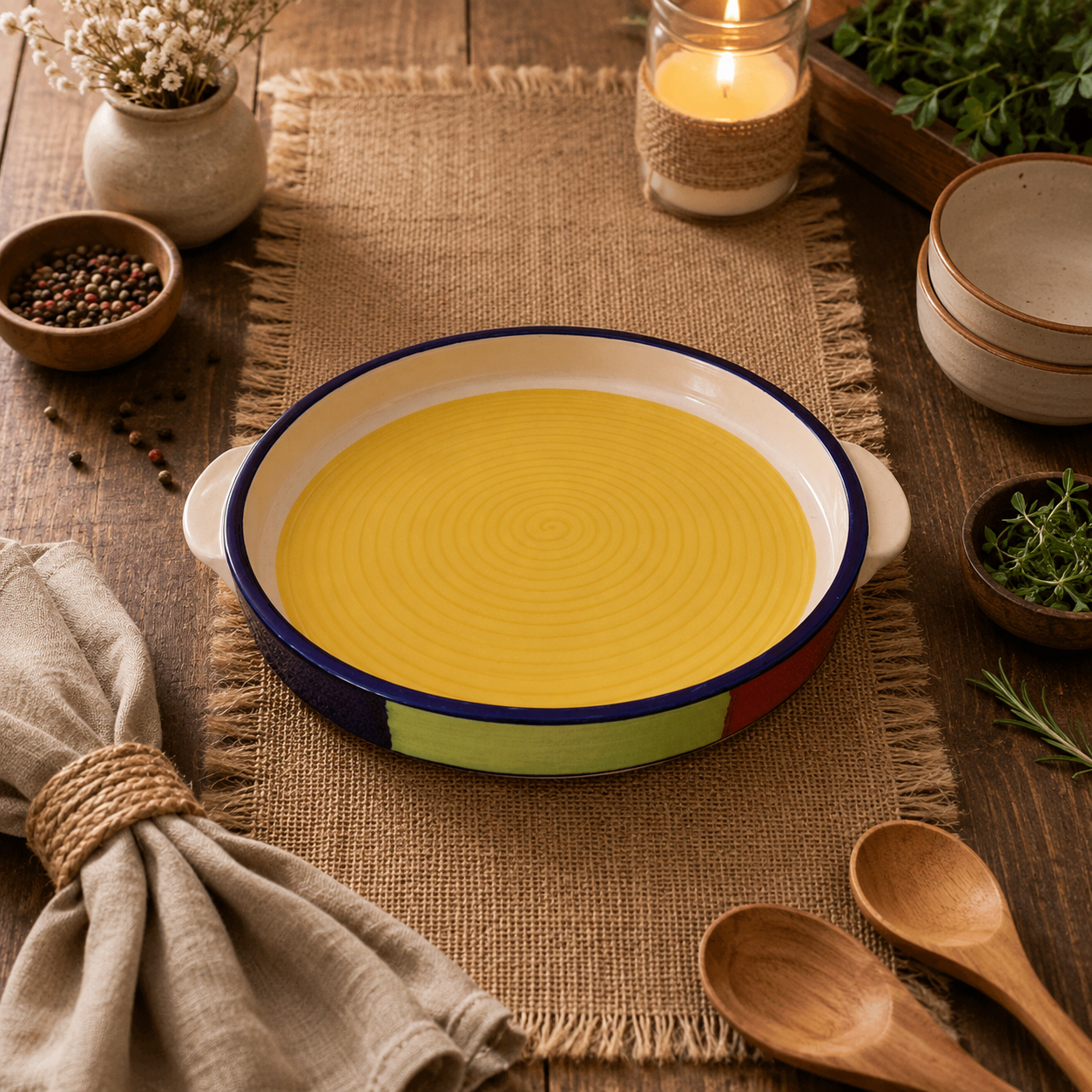 Kunhar Ceramic Snacks Serving Tray, Pizza Plate - 1 Piece, Yellow, 10 Inch