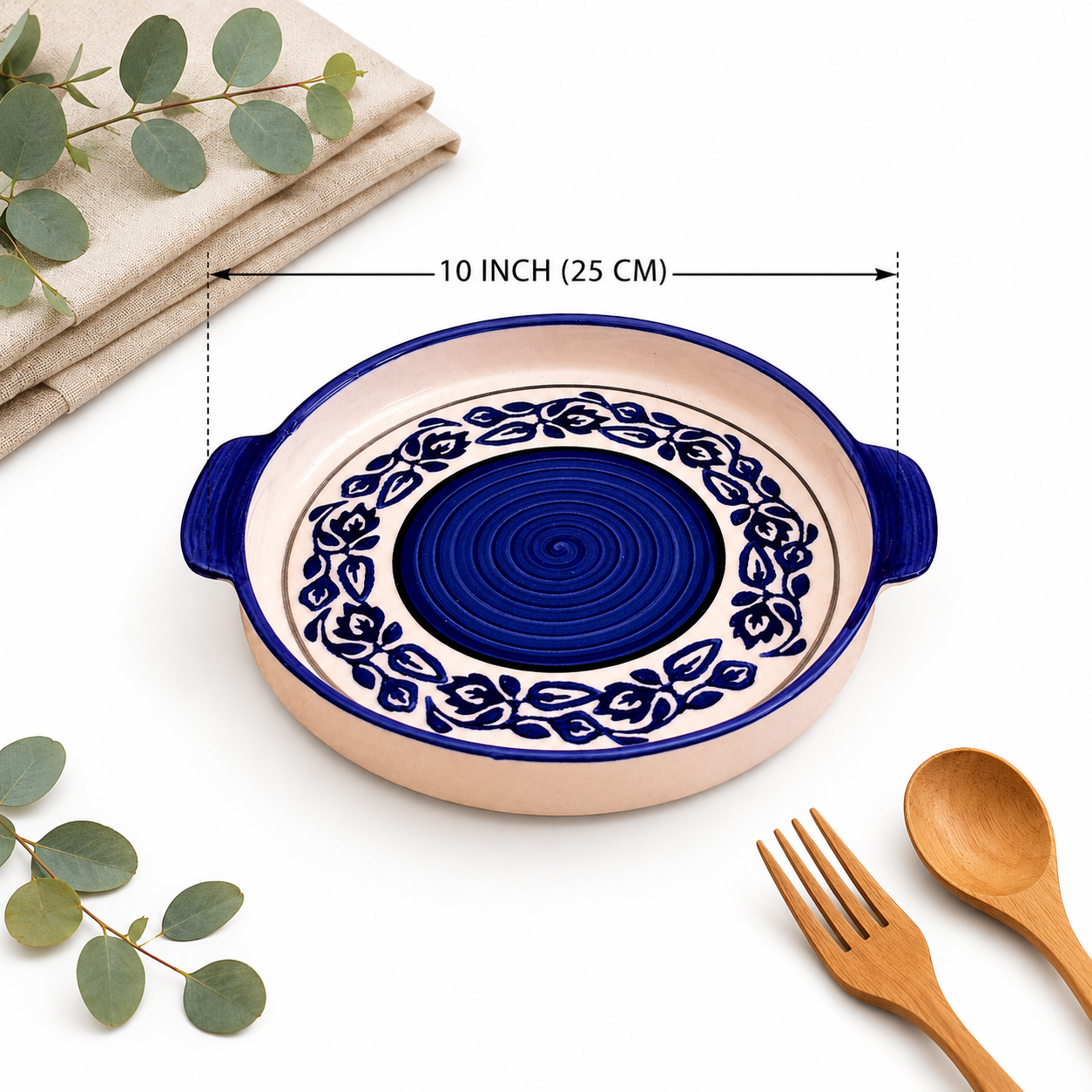 KunhaR Ceramic Platter, Pizza Plate, Round Serving Plate, 10 Inch, Blue Vine
