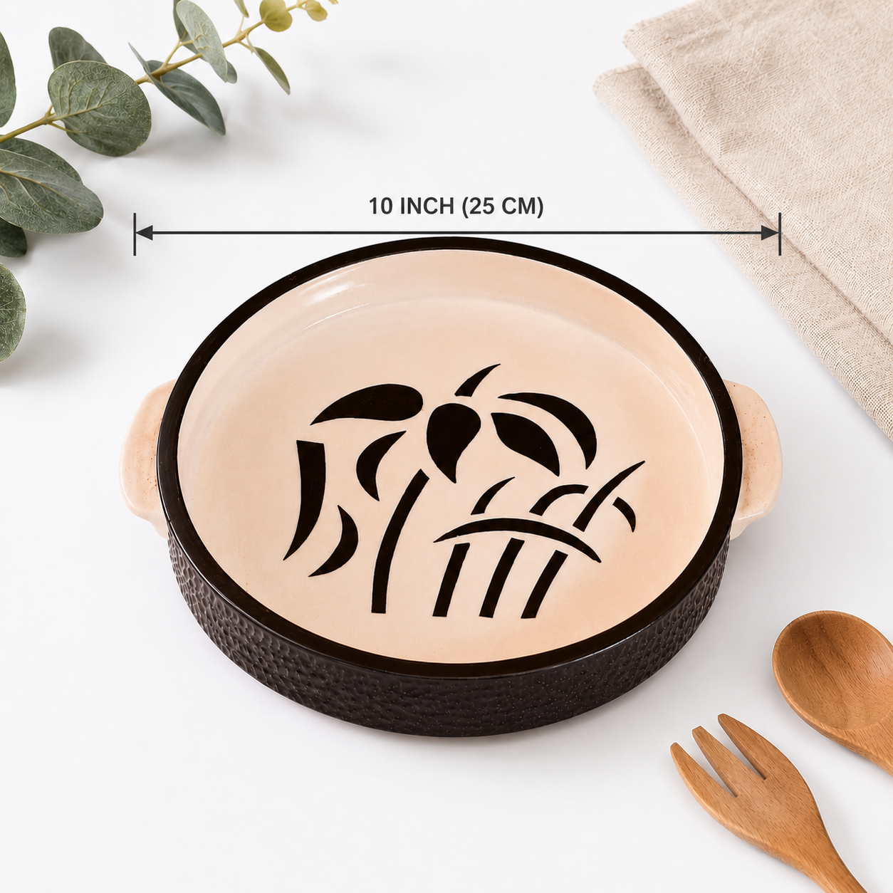 KunhaR Ceramic Snacks Serving Tray, Pizza Plate - 1 Piece, White Tree, 10 Inch