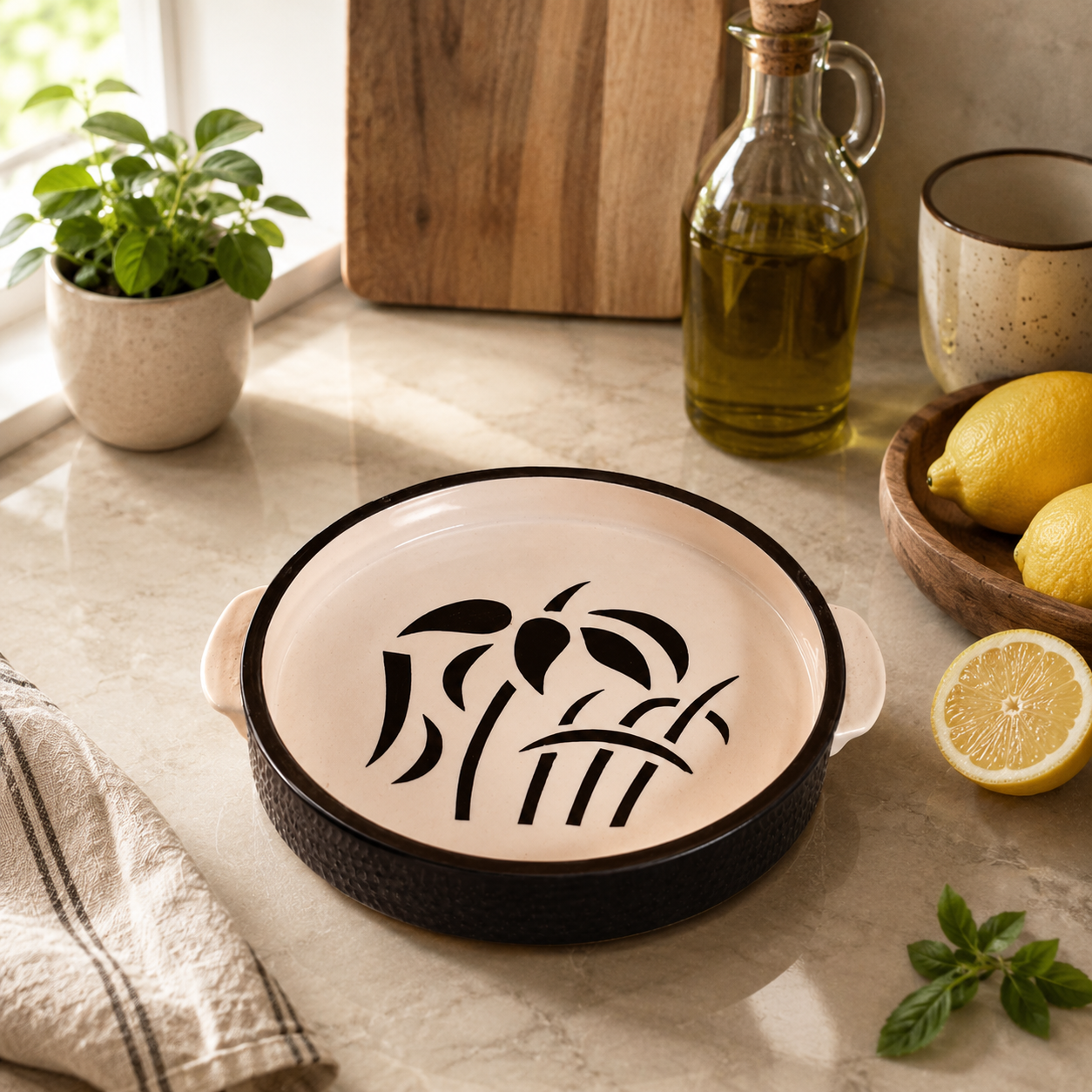 KunhaR Ceramic Snacks Serving Tray, Pizza Plate - 1 Piece, White Tree, 10 Inch