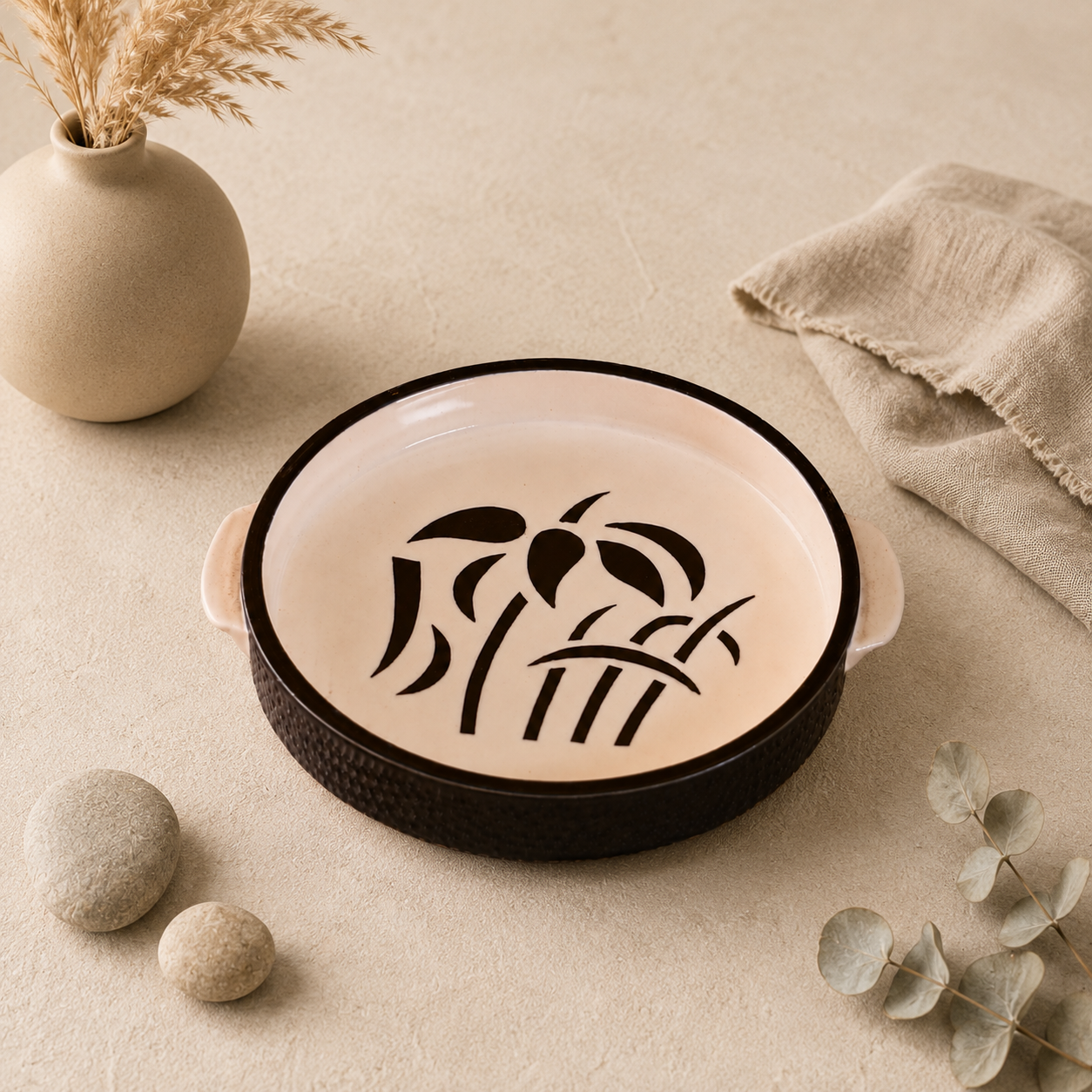 KunhaR Ceramic Snacks Serving Tray, Pizza Plate - 1 Piece, White Tree, 10 Inch