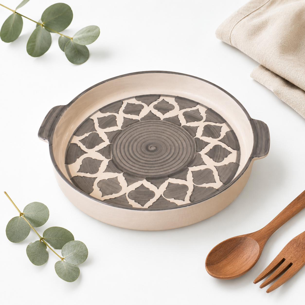 KunhaR Ceramic Snacks Serving Tray, Pizza Plate - 1 Piece, Grey, 10 Inch