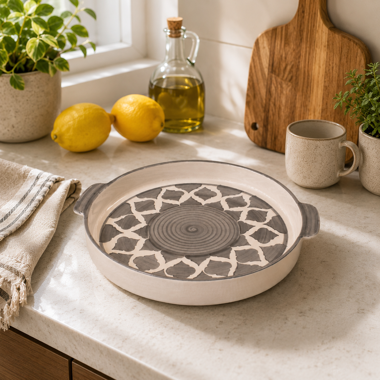KunhaR Ceramic Snacks Serving Tray, Pizza Plate - 1 Piece, Grey, 10 Inch