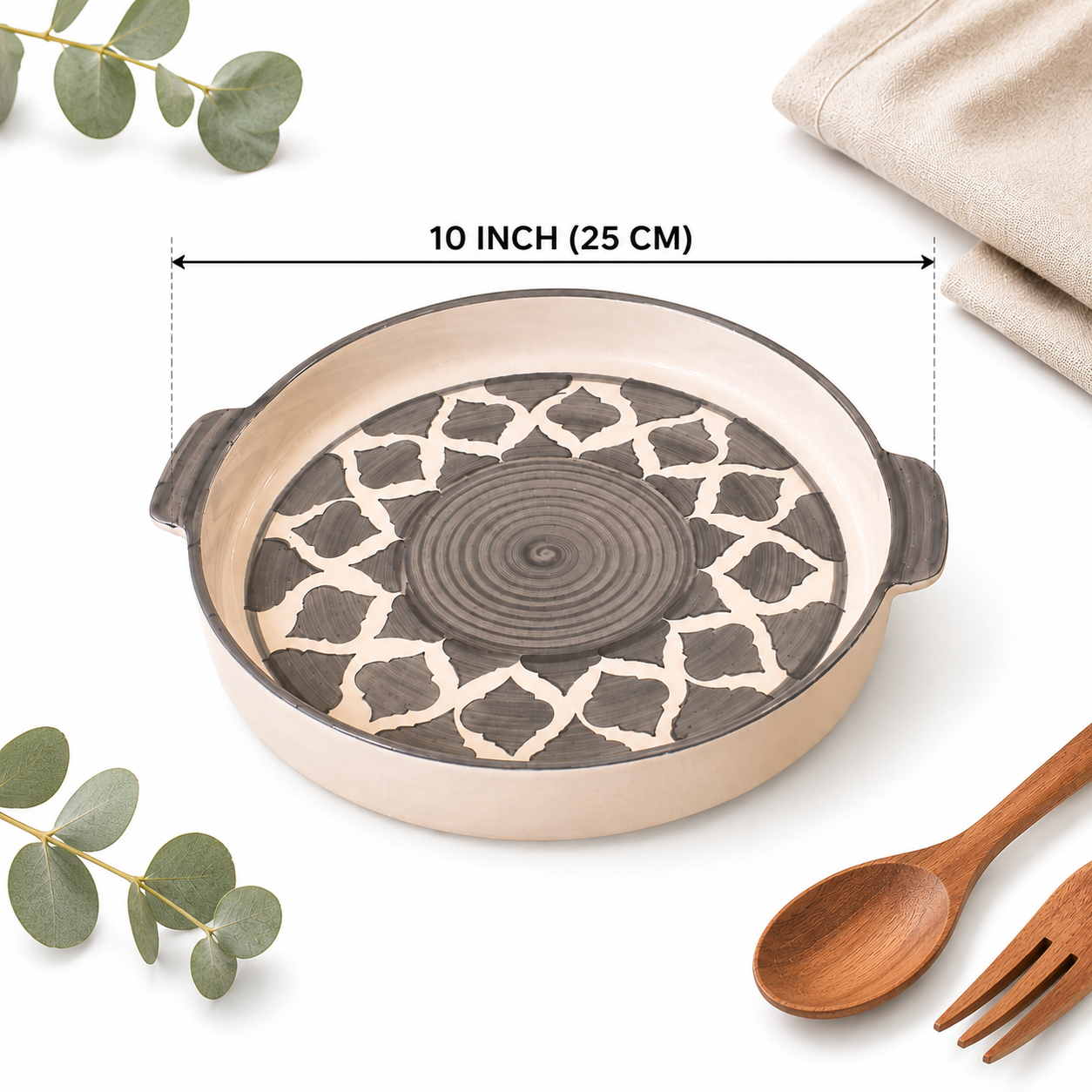KunhaR Ceramic Snacks Serving Tray, Pizza Plate - 1 Piece, Grey, 10 Inch