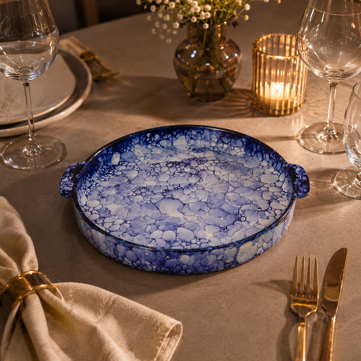 KunhaR Ceramic Snacks Serving Tray, Pizza Plate - 1 Piece, Blue Luster, 10 Inch