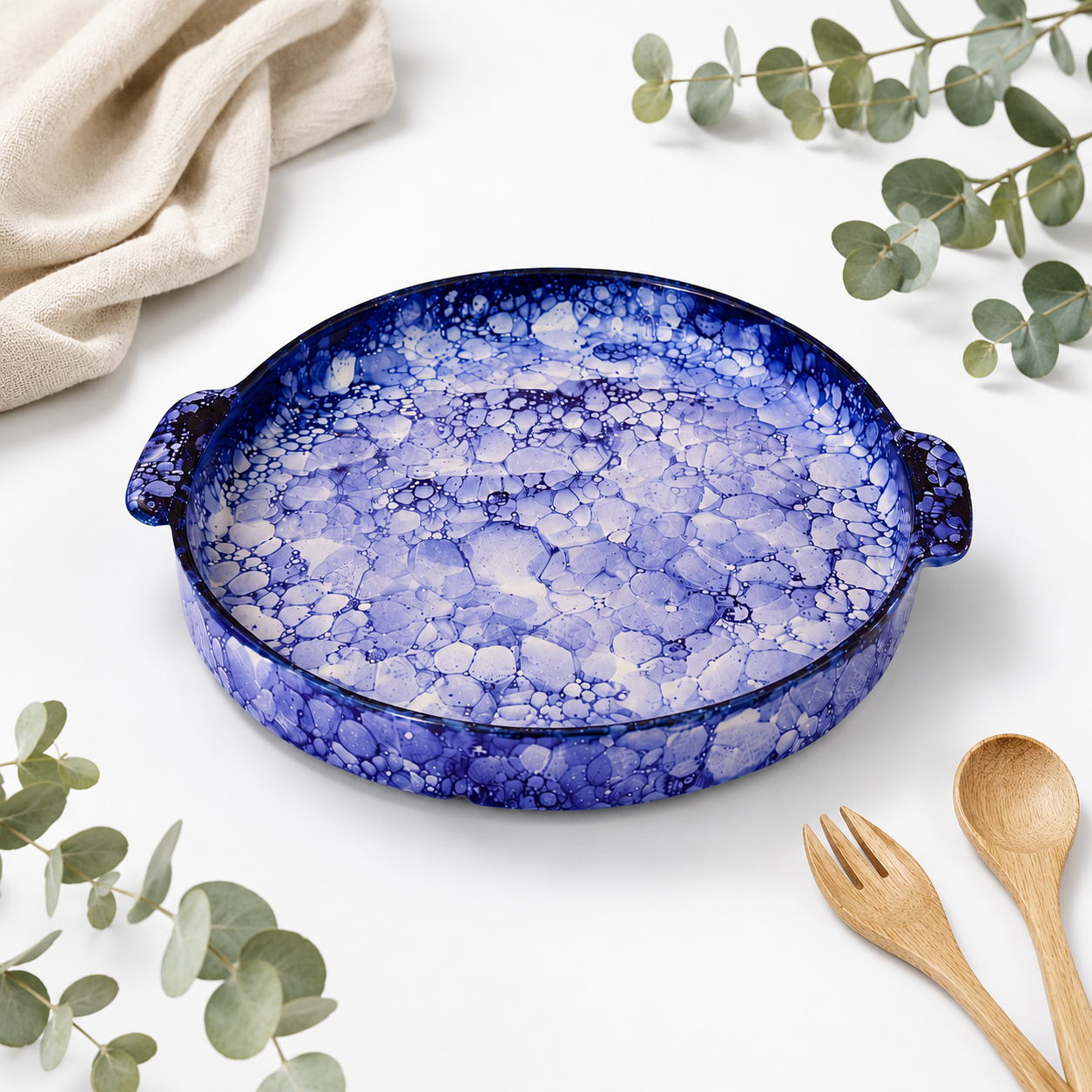 KunhaR Ceramic Snacks Serving Tray, Pizza Plate - 1 Piece, Blue Luster, 10 Inch