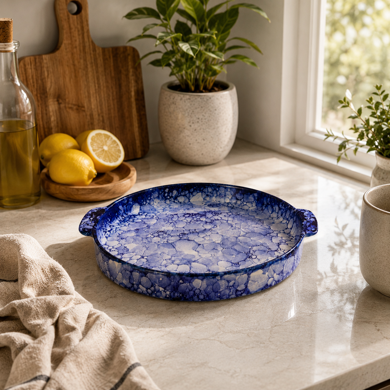 KunhaR Ceramic Snacks Serving Tray, Pizza Plate - 1 Piece, Blue Luster, 10 Inch