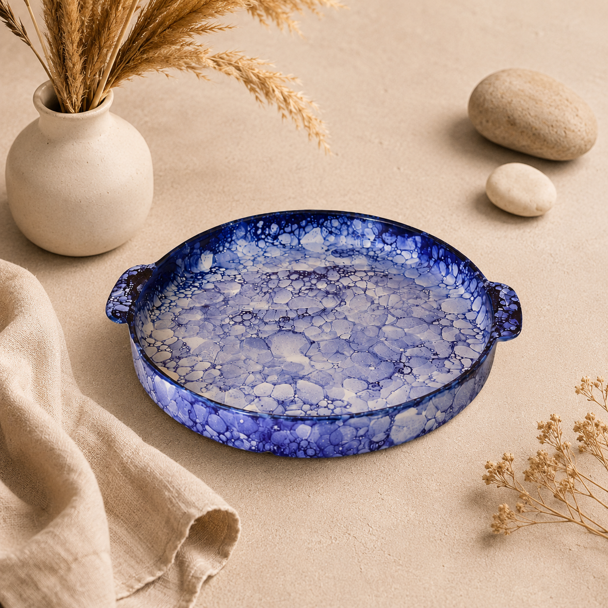 KunhaR Ceramic Snacks Serving Tray, Pizza Plate - 1 Piece, Blue Luster, 10 Inch