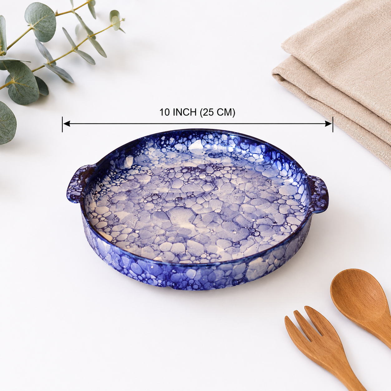 KunhaR Ceramic Snacks Serving Tray, Pizza Plate - 1 Piece, Blue Luster, 10 Inch