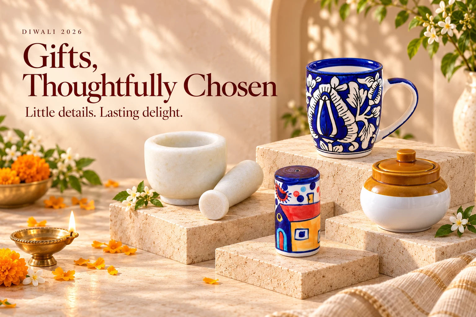 Ceramic homeware styled as thoughtful festive gifting inspiration.