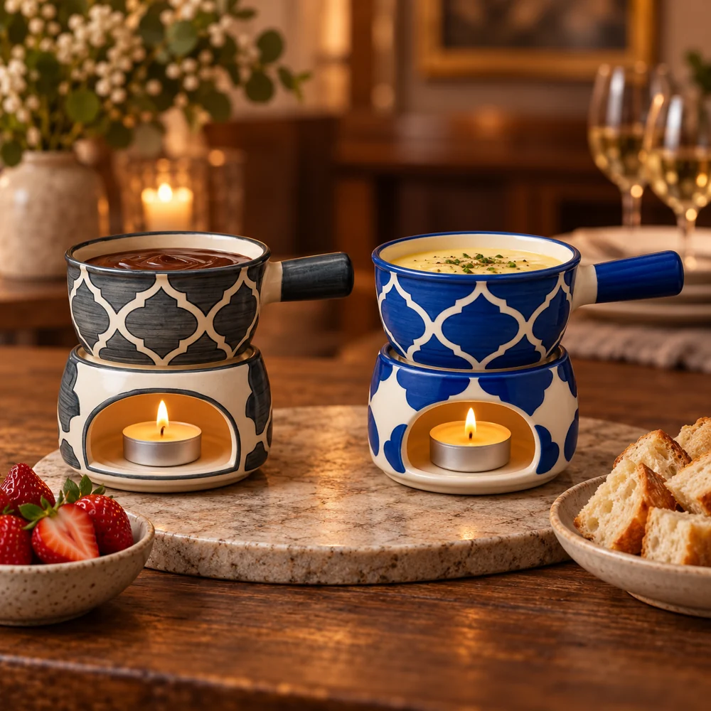 Grey and Blue Chidi ceramic fondue sets, 180 ml per bowl, pack of 2