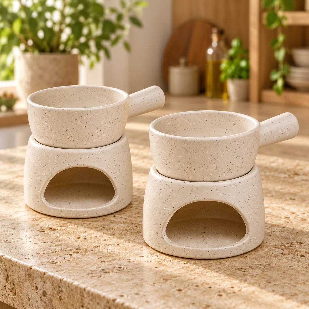 White ceramic fondue set, pack of 2
