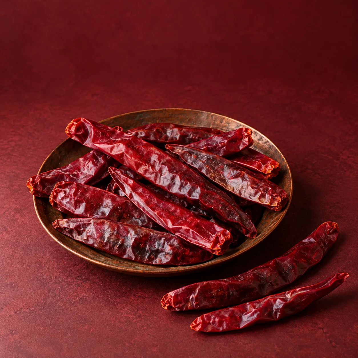 Editorial arrangement inspired by whole dried chilli reference photographs