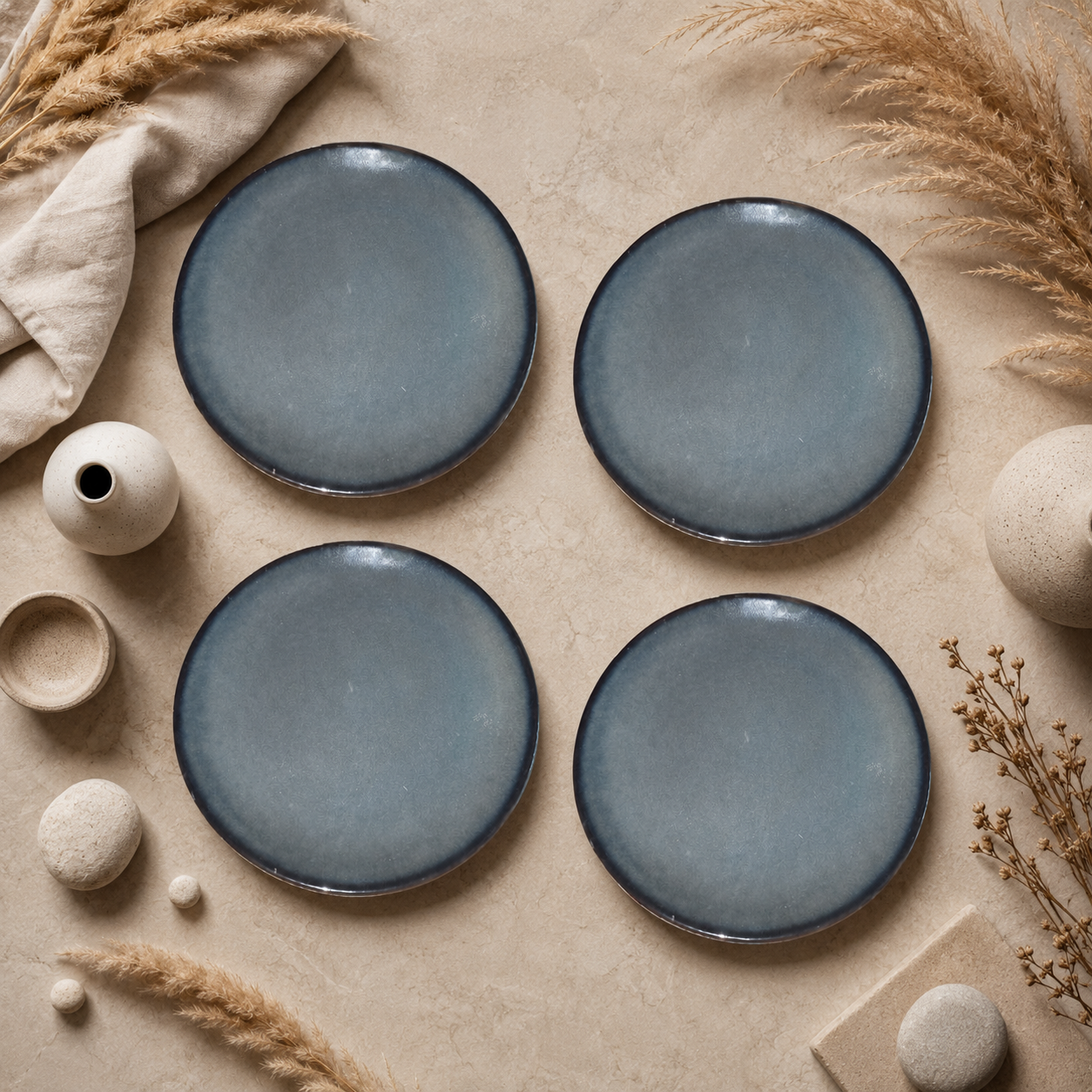 Kunhar Ceramic Dessert & Snack Plates Set of 4, 7 Inch | Ocean Teal Reactive Glaze with Brown Rim | Premium Stoneware | Microwave & Dishwasher Safe | Small Plates for Snacks, Salad & Breakfast - Image 3
