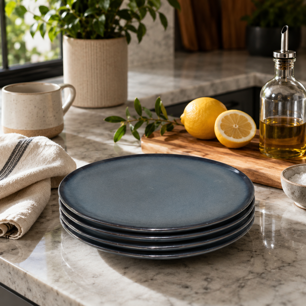 Kunhar Ceramic Dessert & Snack Plates Set of 4, 7 Inch | Ocean Teal Reactive Glaze with Brown Rim | Premium Stoneware | Microwave & Dishwasher Safe | Small Plates for Snacks, Salad & Breakfast - Image 5