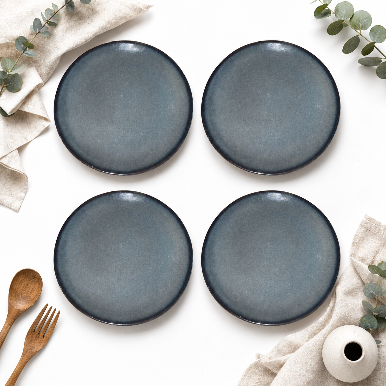 Kunhar Ceramic Dessert & Snack Plates Set of 4, 7 Inch | Ocean Teal Reactive Glaze with Brown Rim | Premium Stoneware | Microwave & Dishwasher Safe | Small Plates for Snacks, Salad & Breakfast - Image 6