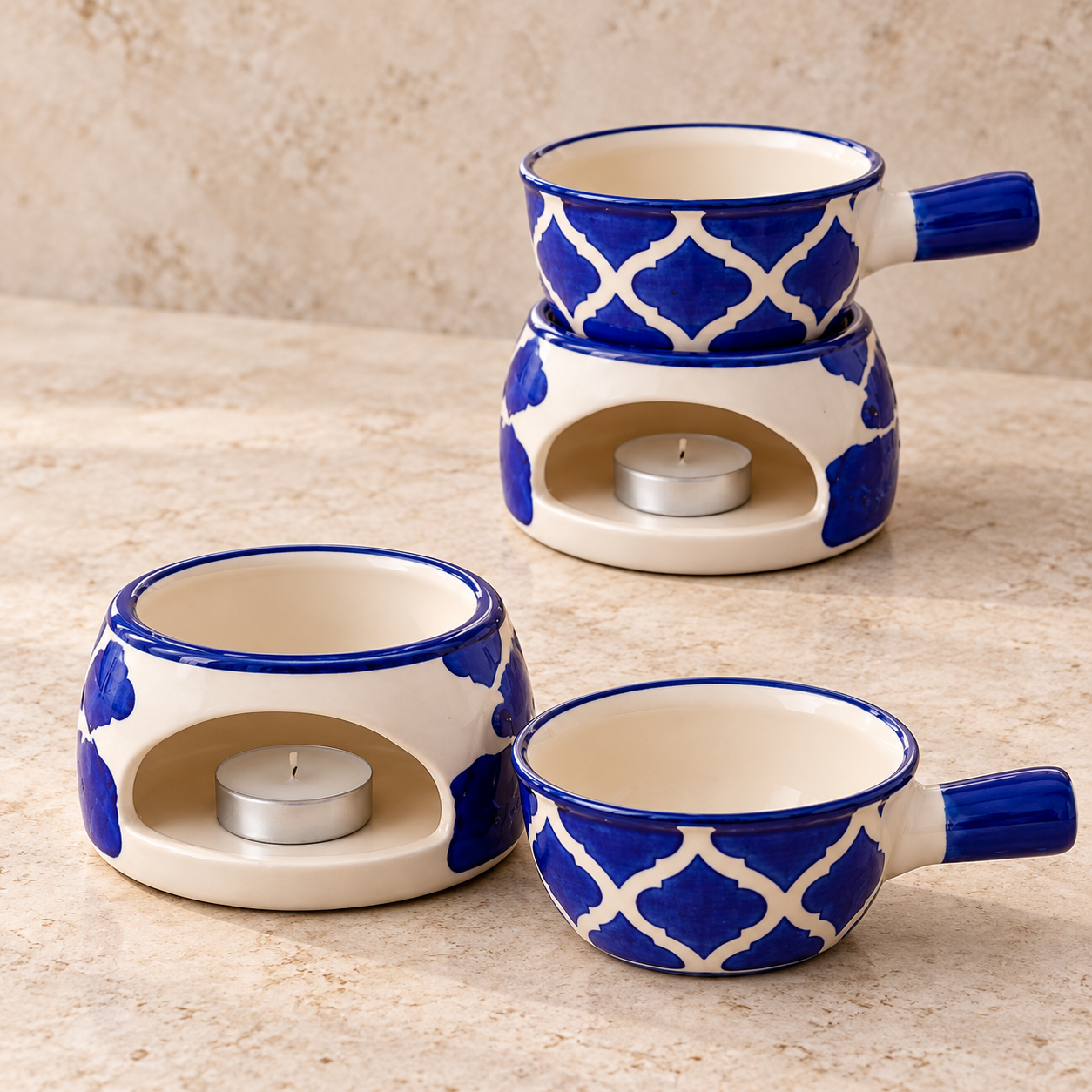 KunhaR Ceramic Aroma Diffuser and Oil Burner Pack of 2, 180 ML, Multi-Purpose Fondue for Essential Oils, Camphor and Wax Melts, Home Office Meditation Use (Blue) - Image 3