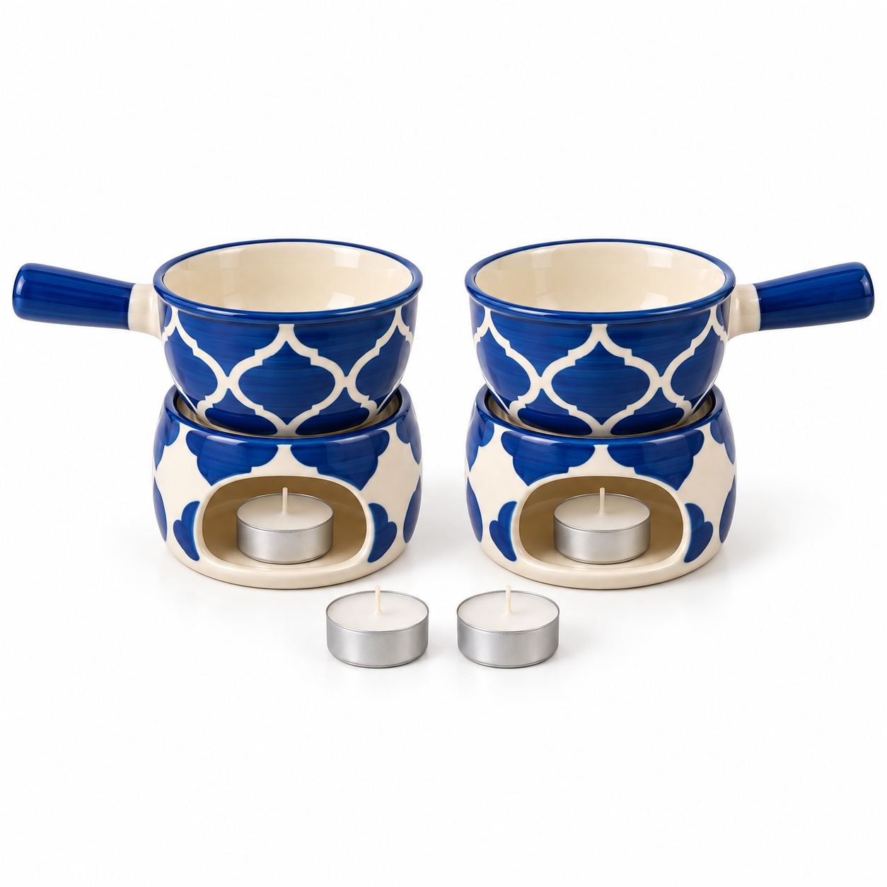 KunhaR Ceramic Fondue Set Pack of 2 (2 Piece of Fondue Set, 4 Tea Light Candle), 450 ML Capacity, (Blue) - Image 5