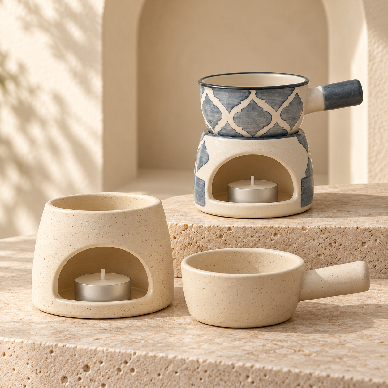 KunhaR Ceramic Aroma Diffuser and Oil Burner Pack of 2, 180 ML, Multi-Purpose Fondue for Essential Oils, Camphor and Wax Melts, Home Office Meditation Use (White & Grey) - Image 3