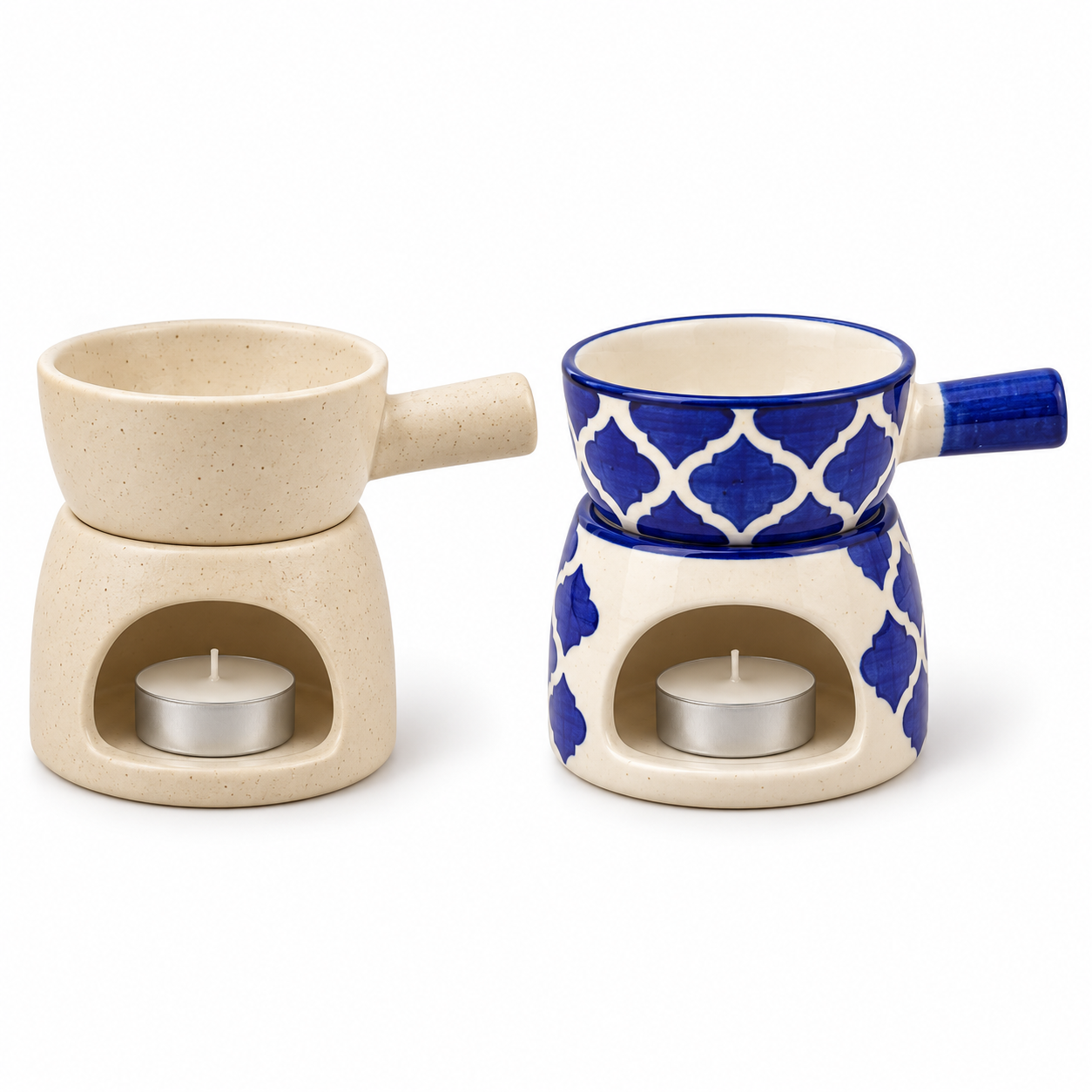 KunhaR Ceramic Aroma Diffuser and Oil Burner Pack of 2, 180 ML, Multi-Purpose Fondue for Essential Oils, Camphor and Wax Melts, Home Office Meditation Use (White & Blue) - Image 5