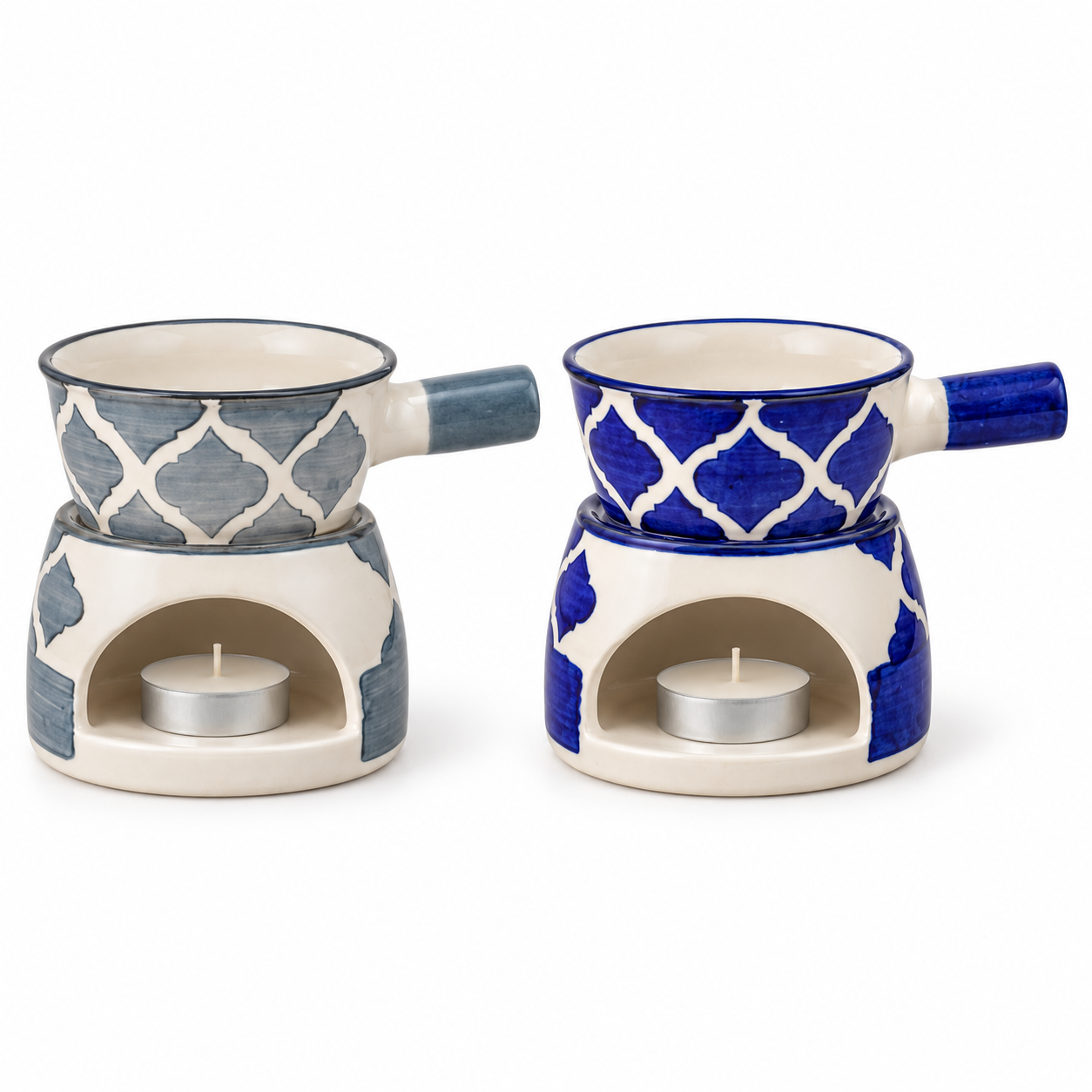 KunhaR Ceramic Aroma Diffuser and Oil Burner Pack of 2, 180 ML, Multi-Purpose Fondue for Essential Oils, Camphor and Wax Melts, Home Office Meditation Use (Grey & Blue) - Image 5