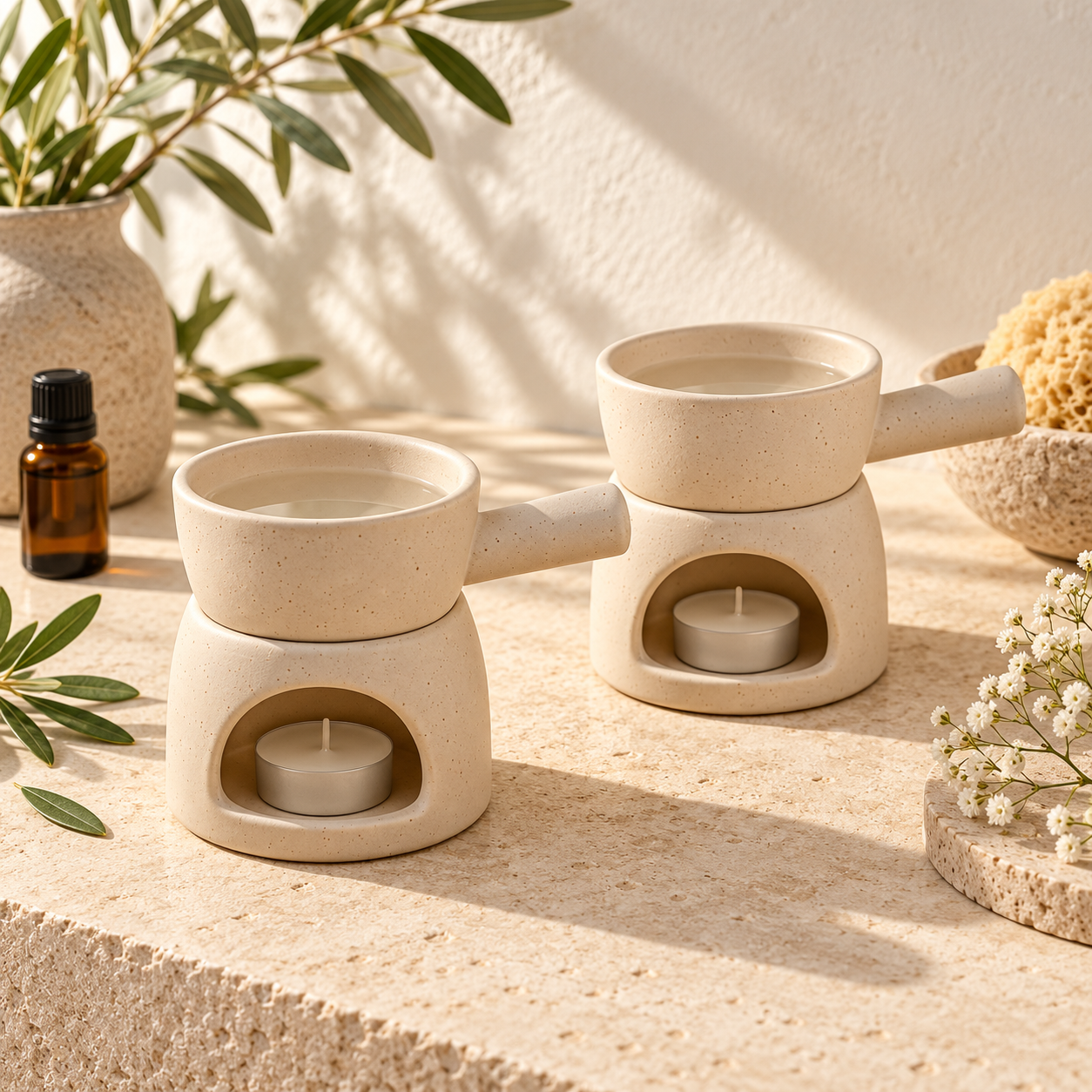KunhaR Ceramic Aroma Diffuser and Oil Burner Pack of 2, 180 ML, Multi-Purpose Fondue for Essential Oils, Camphor and Wax Melts, Home Office Meditation Use (White) - Image 2