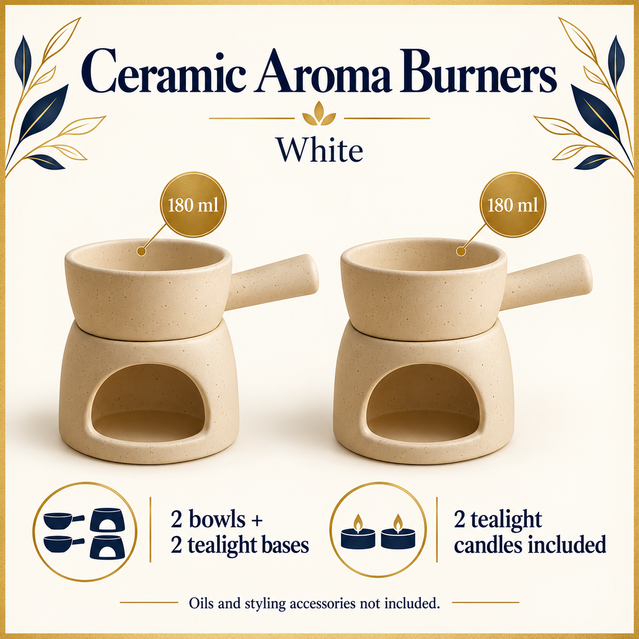 KunhaR Ceramic Aroma Diffuser and Oil Burner Pack of 2, 180 ML, Multi-Purpose Fondue for Essential Oils, Camphor and Wax Melts, Home Office Meditation Use (White) - Image 6