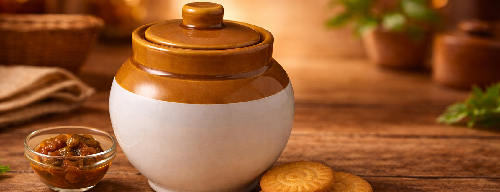 Kunhar Ceramic Jars (1200ML) – Handcrafted Multipurpose Barni with Lid for Pickle, Chutney, Spices, Salt, Sugar – Kitchen Storage Containers