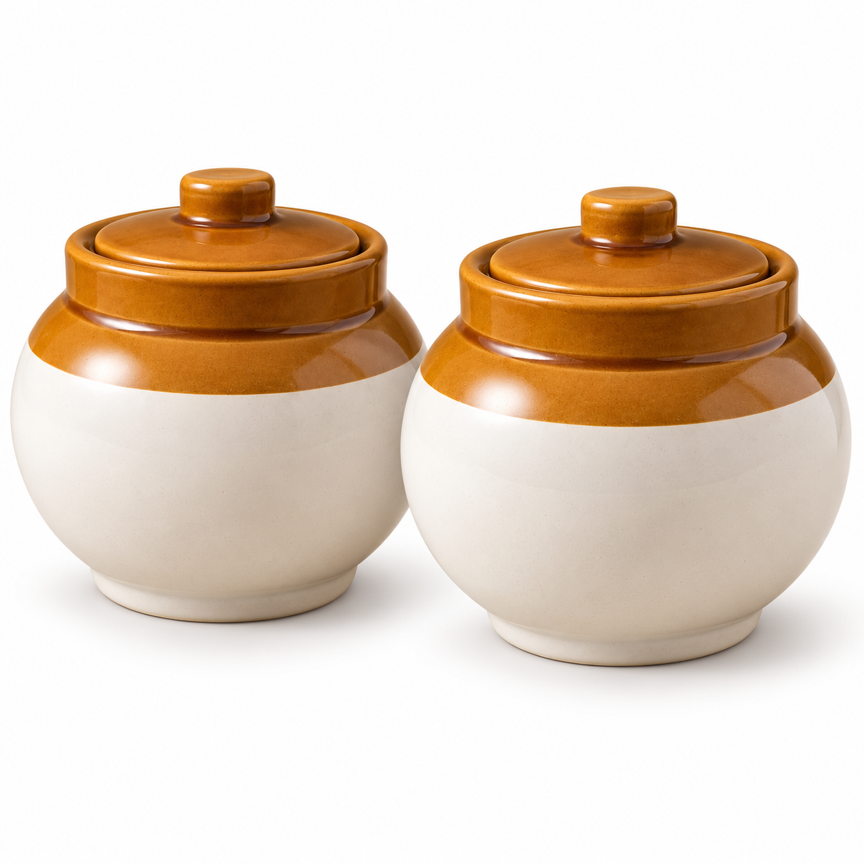 KunhaR Ceramic Storage Jars with Lids, 750 ml Each, Set of 2, White and Brown Barni for Pickles, Spices, Salt and Sugar - Image 5