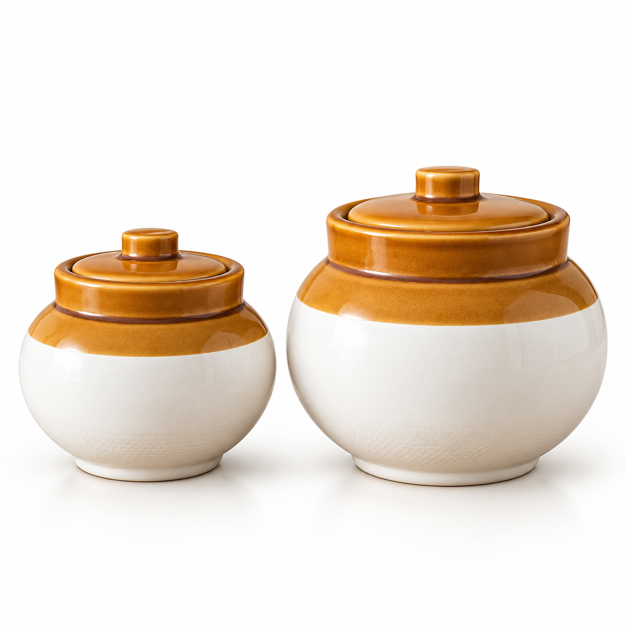 KunhaR Ceramic Storage Jars with Lids, 400 ml + 750 ml, Set of 2, White and Brown Barni for Pickles, Spices, Salt and Sugar - Image 5