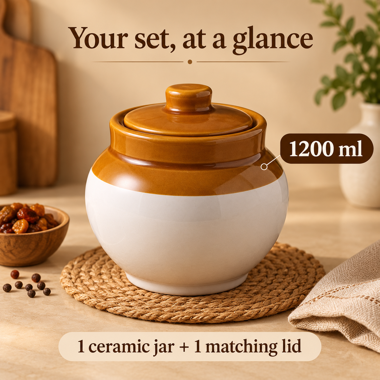 KunhaR ceramic jars capacity and pack infographic
