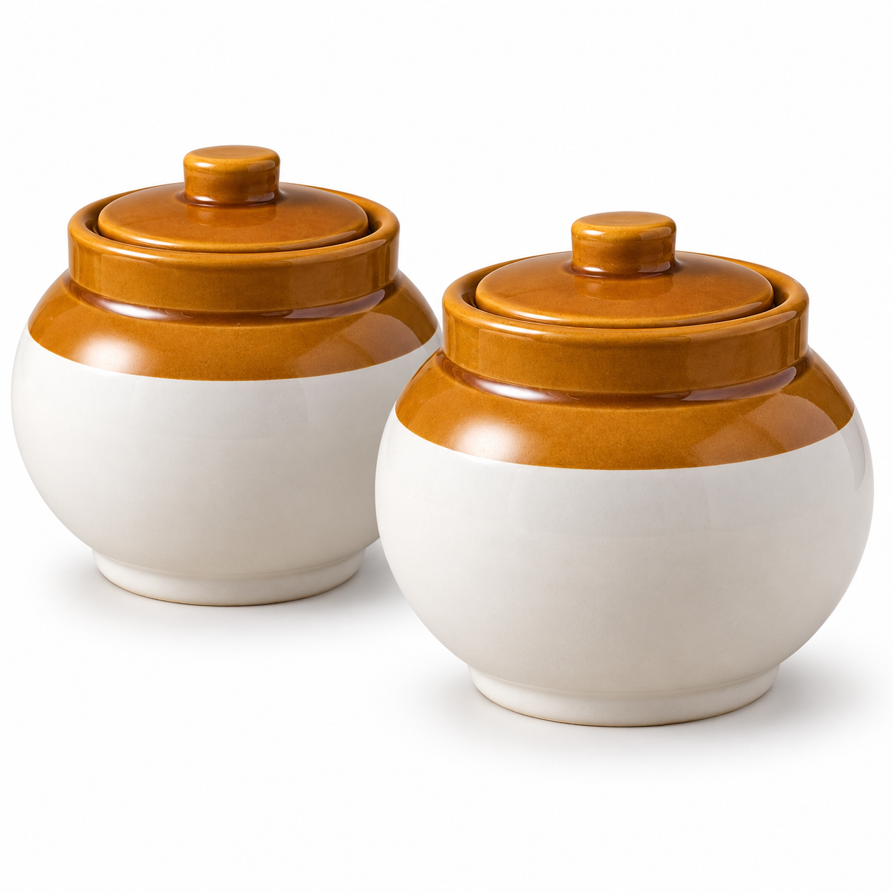 KunhaR Ceramic Storage Jars with Lids, 1200 ml Each, Set of 2, White and Brown Barni for Pickles, Spices, Salt and Sugar - Image 5