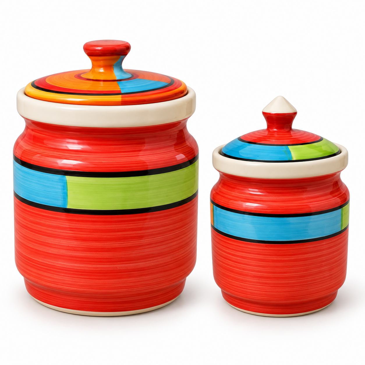 KunhaR Ceramic Jars Pack of 2 (600ML + 1000ML) – Handcrafted Multipurpose Barni with Lid for Pickle, Chutney, Spices, Salt, Sugar – Kitchen Storage Containers, Red - Image 5