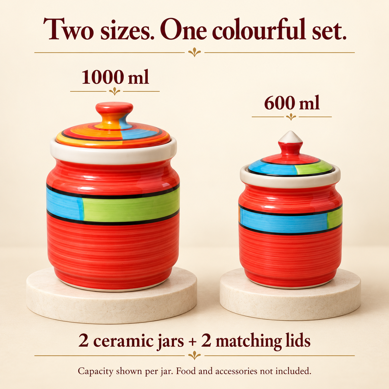 KunhaR Ceramic Jars Pack of 2 (600ML + 1000ML) – Handcrafted Multipurpose Barni with Lid for Pickle, Chutney, Spices, Salt, Sugar – Kitchen Storage Containers, Red - Image 6
