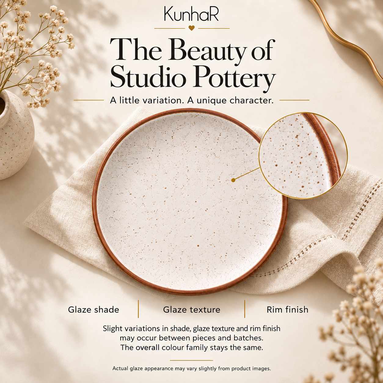 Kunhar Ceramic Quarter Plates Set of 2, 7 Inch | Rustic Ivory Speckled Finish | Premium Glazed Stoneware | Microwave & Dishwasher Safe | Side Plates for Snacks, Starters, Dessert & Breakfast - Image 10