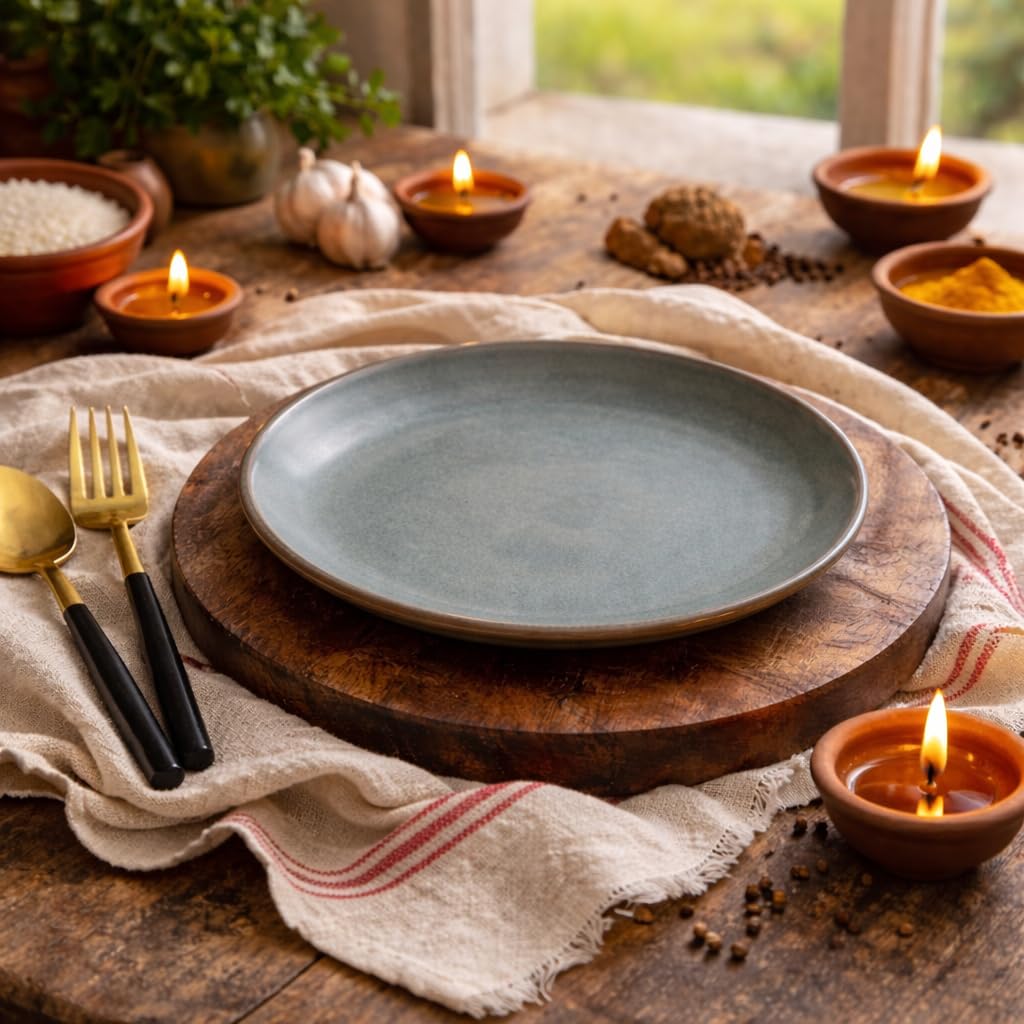 Kunhar Ceramic Dinner Plate 10 Inch | Sage Green Rustic Finish | Premium Glazed Stoneware | Microwave & Dishwasher Safe, Pack of 1 - Image 2