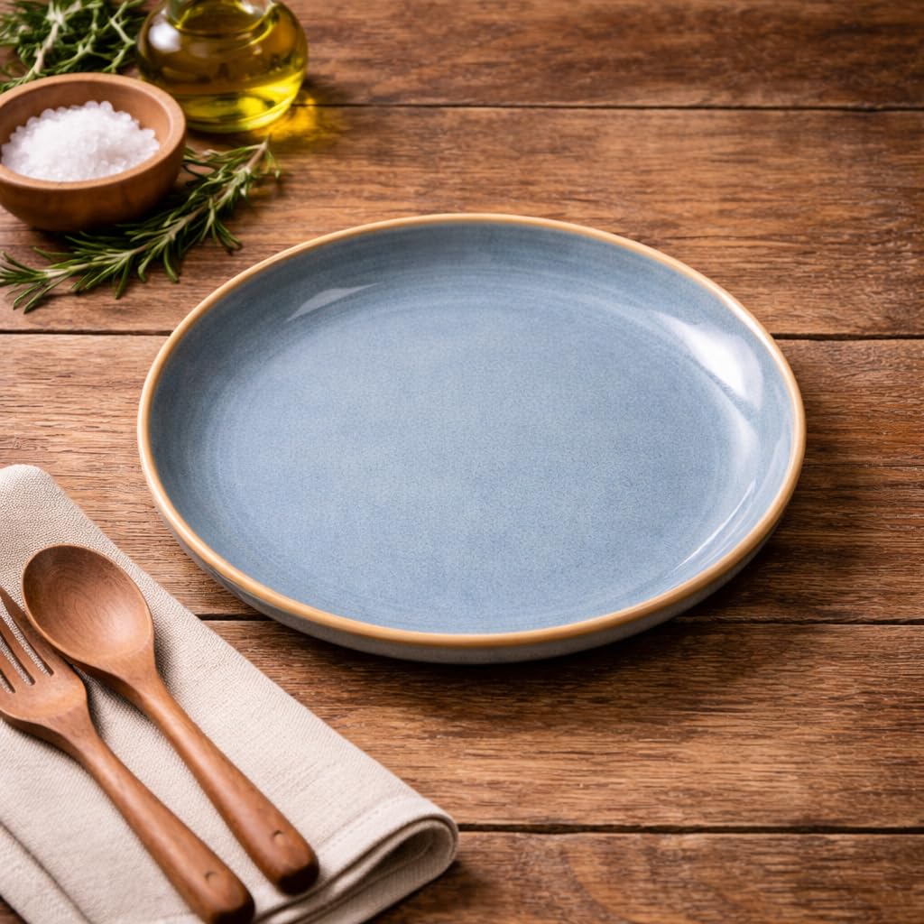 Kunhar Ceramic Dinner Plate 10 Inch | Sage Green Rustic Finish | Premium Glazed Stoneware | Microwave & Dishwasher Safe, Pack of 1 - Image 4