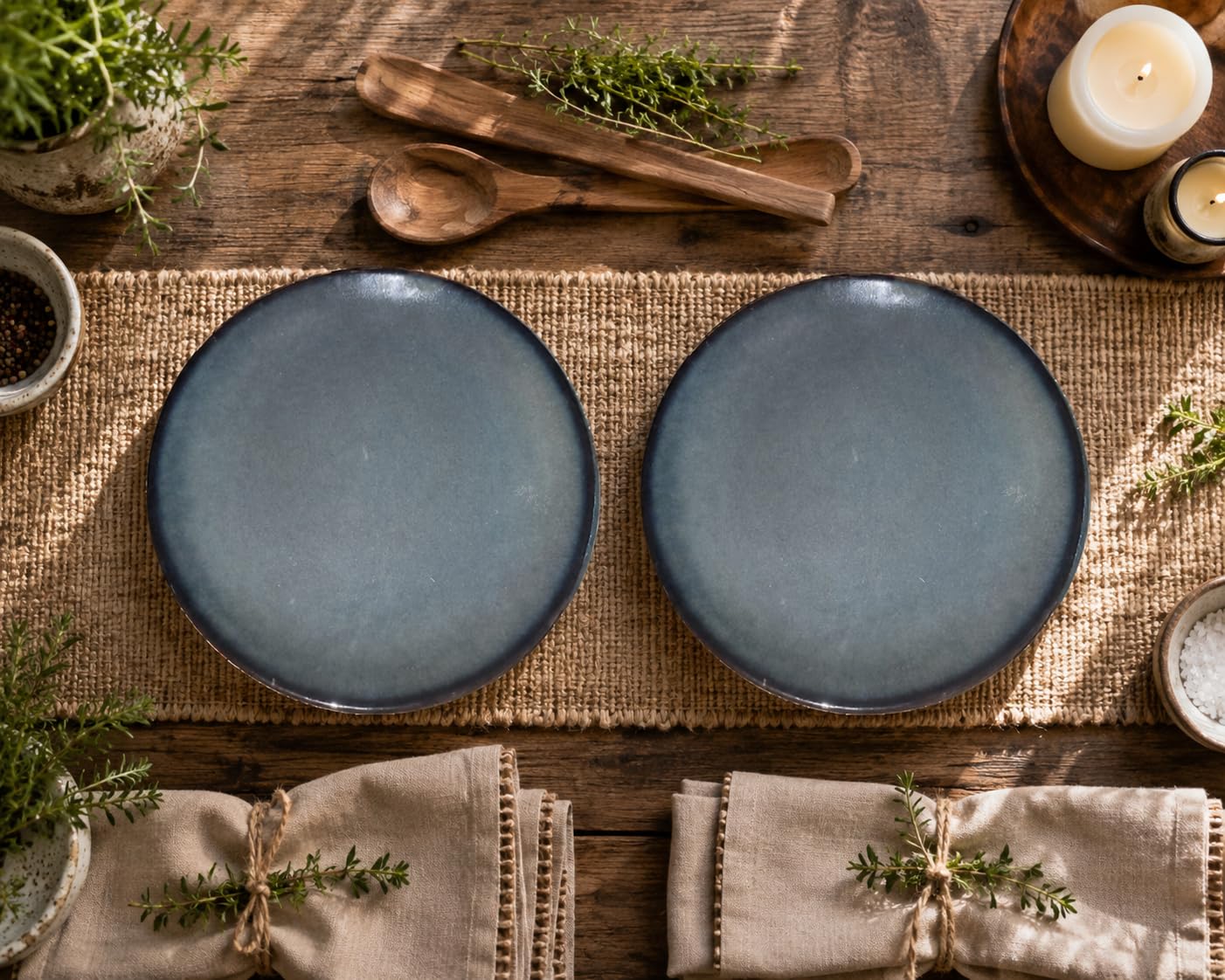 Kunhar Ceramic Quarter Plates Set of 2, 7 Inch | Ocean Teal Reactive Glaze with Brown Rim | Premium Glazed Stoneware | Microwave & Dishwasher Safe - Image 8