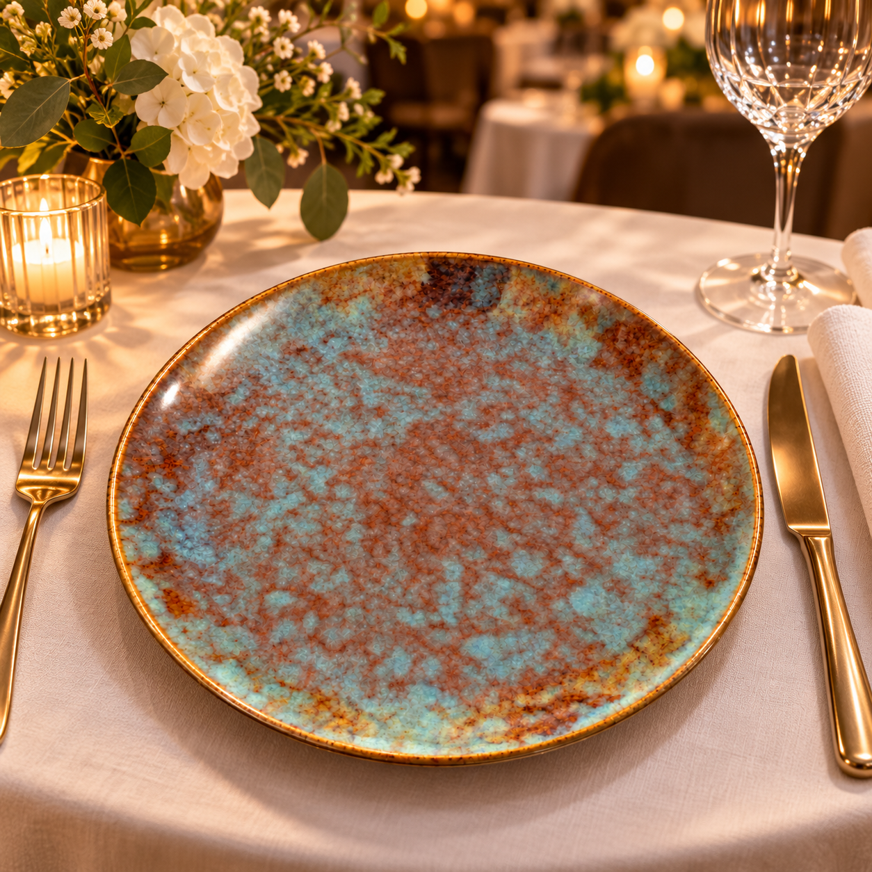 Kunhar Ceramic Dinner Plate 10 Inch | Ocean Teal Reactive Glaze with Dark Brown Rim | Premium Stoneware | Microwave & Dishwasher Safe, Pack of 1 - Image 4
