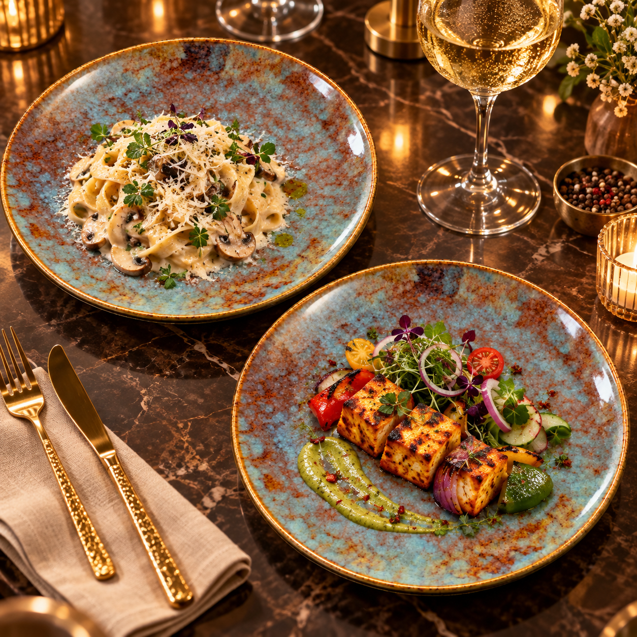 Kunhar Ceramic Quarter Plates Set of 2, 7 Inch | Ocean Teal Reactive Glaze with Dark Brown Rim | Premium Glazed Stoneware | Microwave & Dishwasher Safe - Image 3