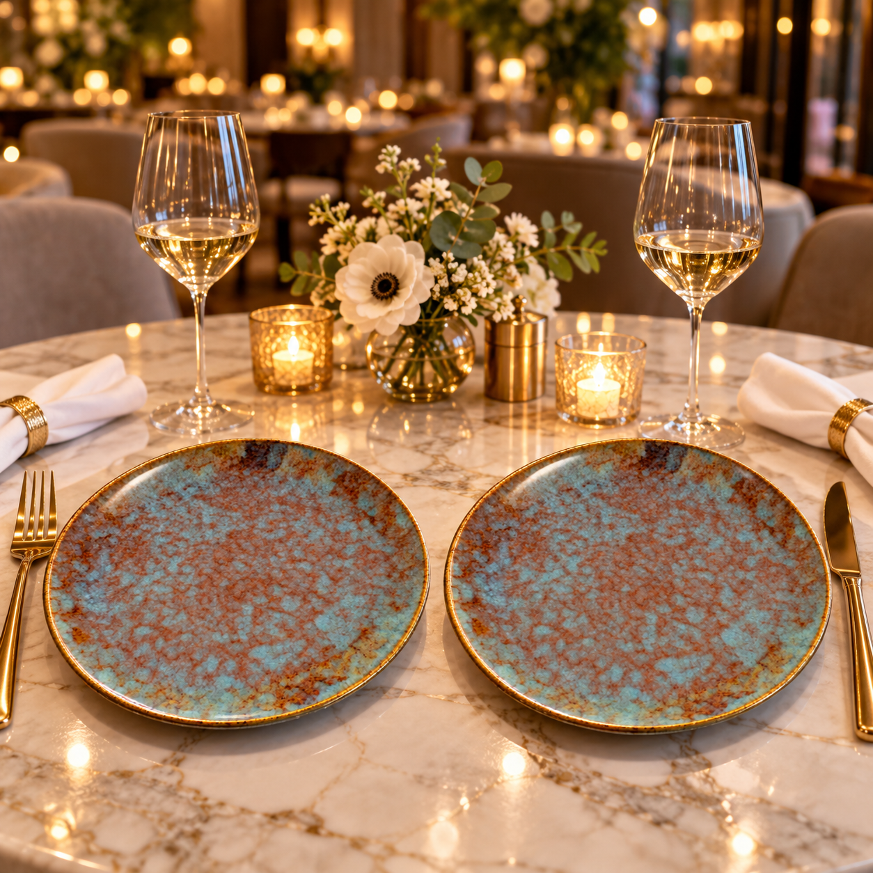 Kunhar Ceramic Quarter Plates Set of 2, 7 Inch | Ocean Teal Reactive Glaze with Dark Brown Rim | Premium Glazed Stoneware | Microwave & Dishwasher Safe - Image 5