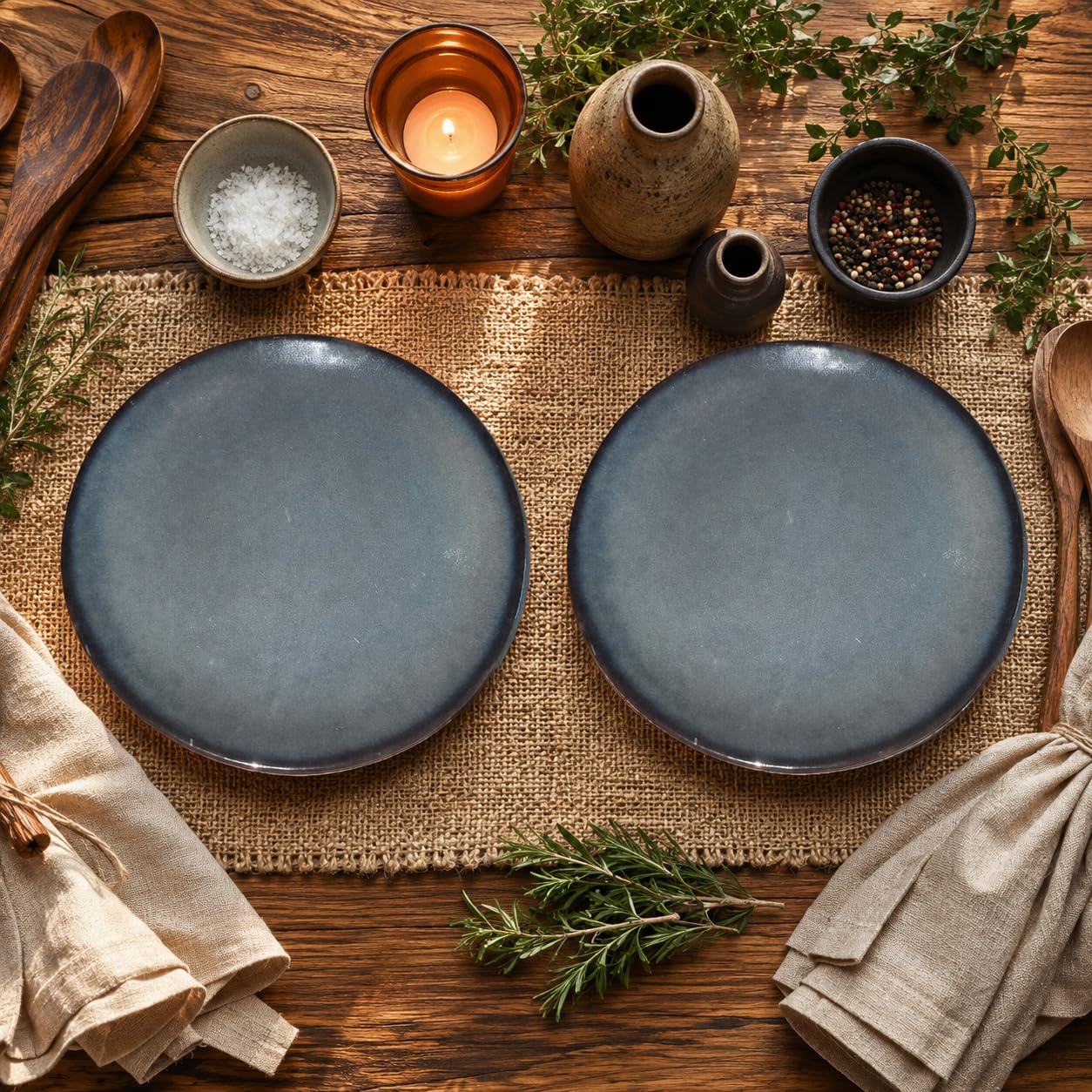 Kunhar Ceramic Quarter Plates Set of 2, 7 Inch | Ocean Teal Reactive Glaze with Brown Rim | Premium Glazed Stoneware | Microwave & Dishwasher Safe