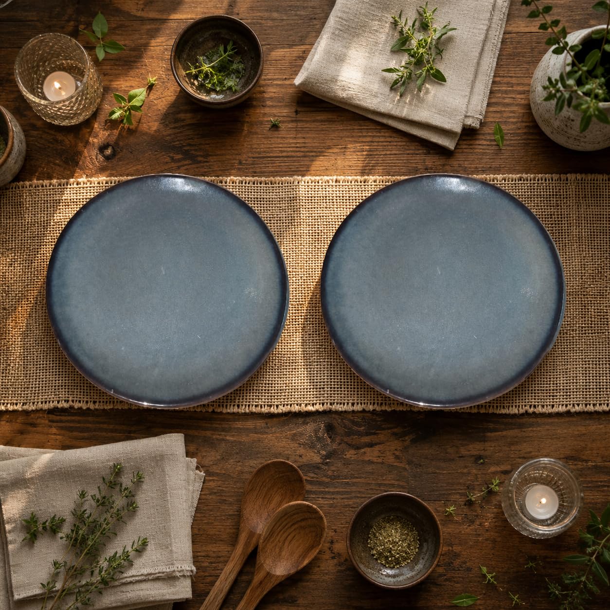 Kunhar Ceramic Quarter Plates Set of 2, 7 Inch | Ocean Teal Reactive Glaze with Brown Rim | Premium Glazed Stoneware | Microwave & Dishwasher Safe - Image 7