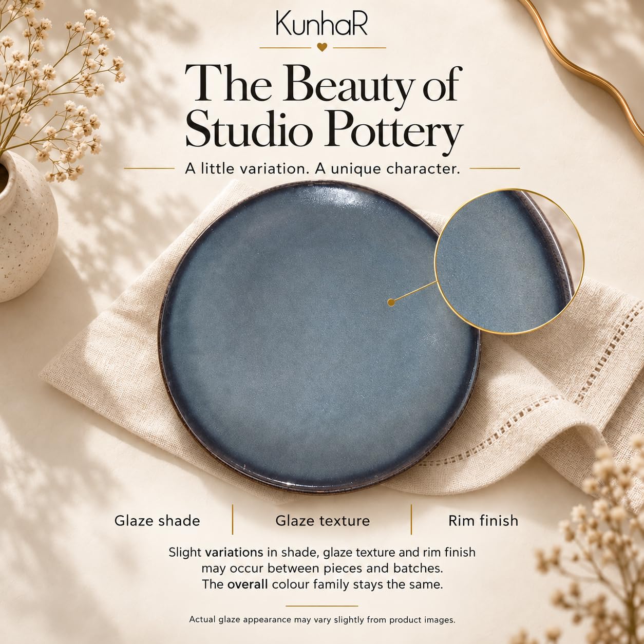 Kunhar Ceramic Quarter Plates Set of 2, 7 Inch | Ocean Teal Reactive Glaze with Brown Rim | Premium Glazed Stoneware | Microwave & Dishwasher Safe - Image 9