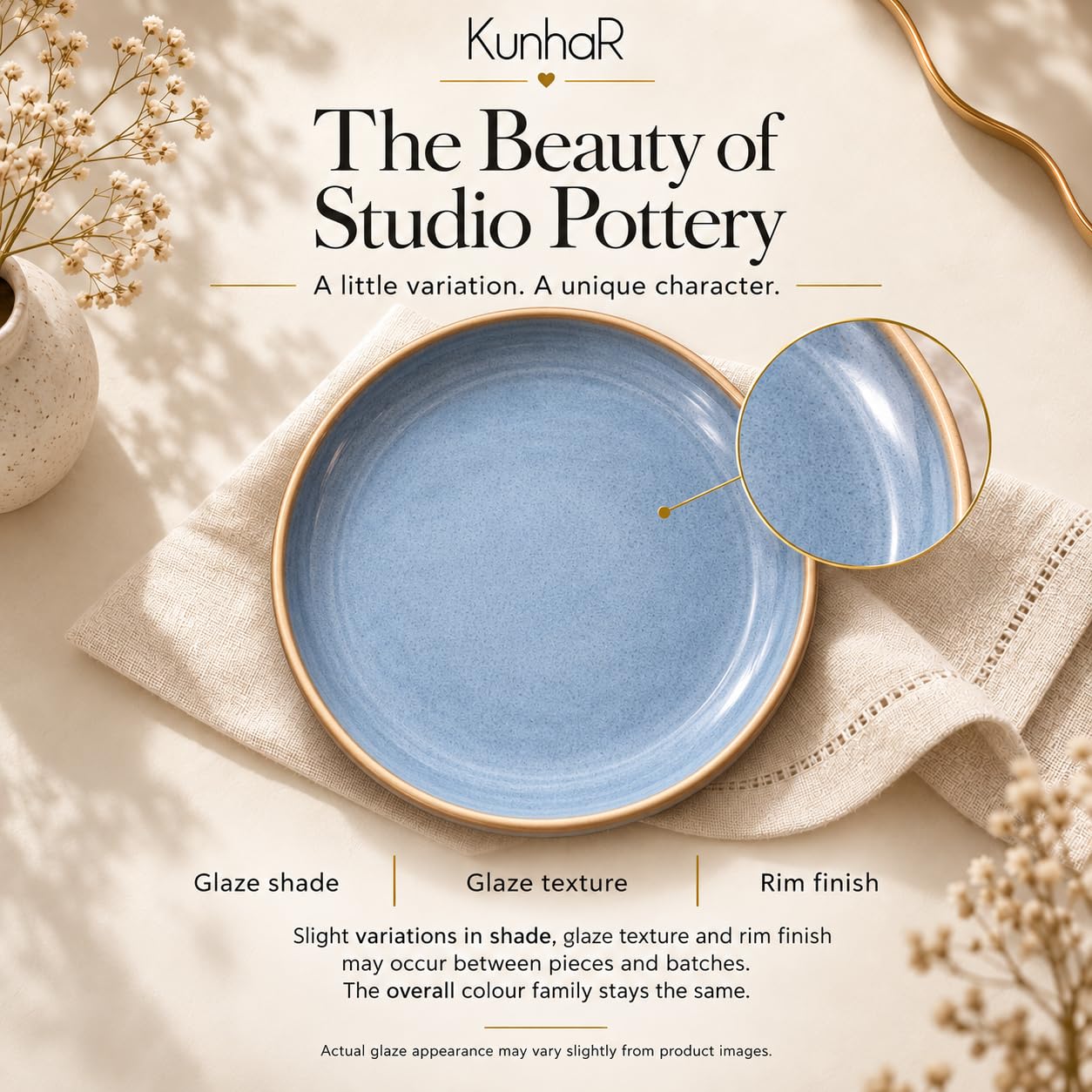 Kunhar Ceramic Quarter Plates Set of 2, 7 Inch | Sage Green Rustic Finish | Premium Glazed Stoneware | Microwave & Dishwasher Safe | Side Plates for Snacks, Starters, Dessert & Breakfast - Image 9