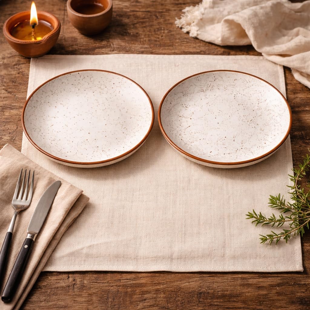 Kunhar Ceramic Quarter Plates Set of 2, 7 Inch | Rustic Ivory Speckled Finish | Premium Glazed Stoneware | Microwave & Dishwasher Safe | Side Plates for Snacks, Starters, Dessert & Breakfast