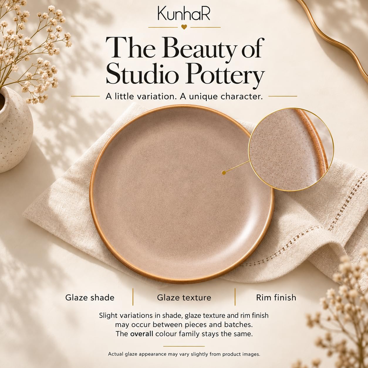 Kunhar Ceramic Quarter Plates Set of 2, 7 Inch | Rustic Ivory Speckled Finish with Brown Rim | Premium Glazed Stoneware | Microwave & Dishwasher Safe - Image 7