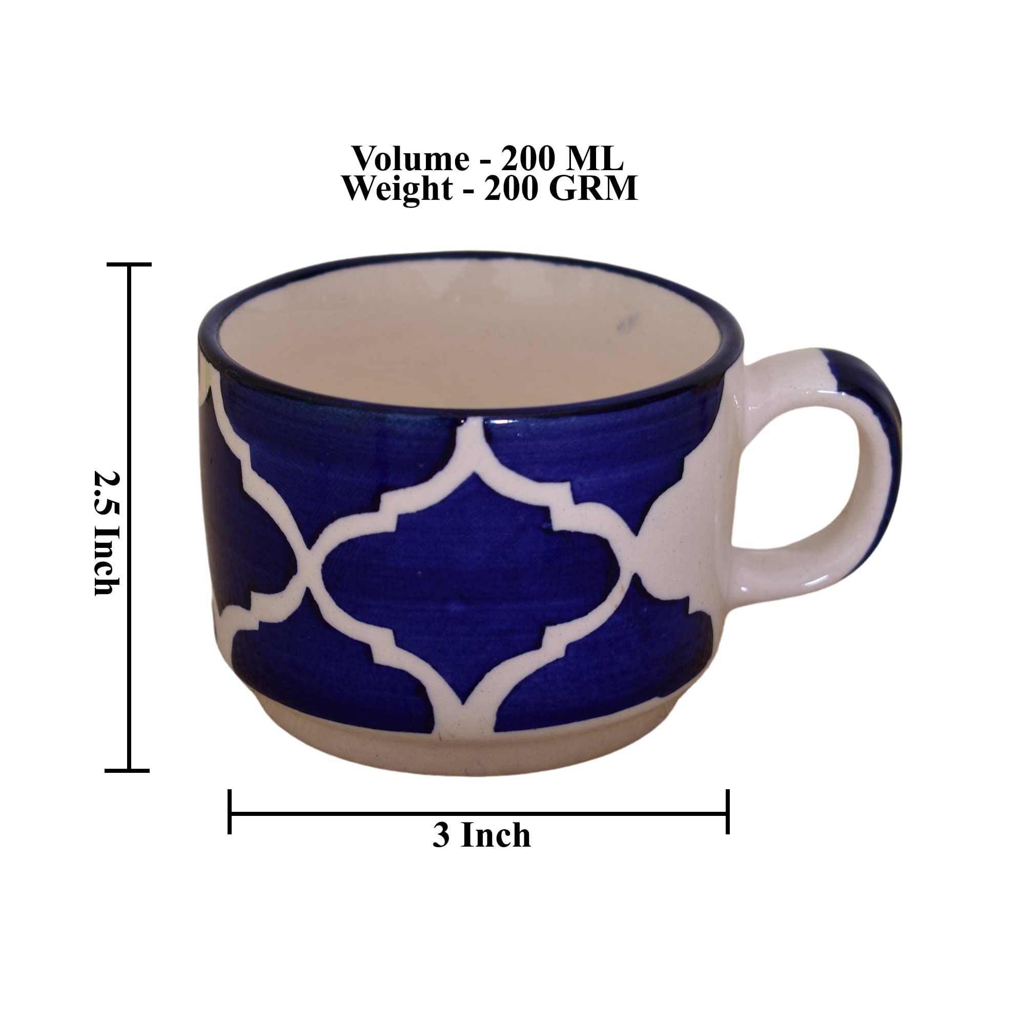 Kunhar Ceramic Tea Cup - 160 Ml, 6 Pieces, Blue - Image 2