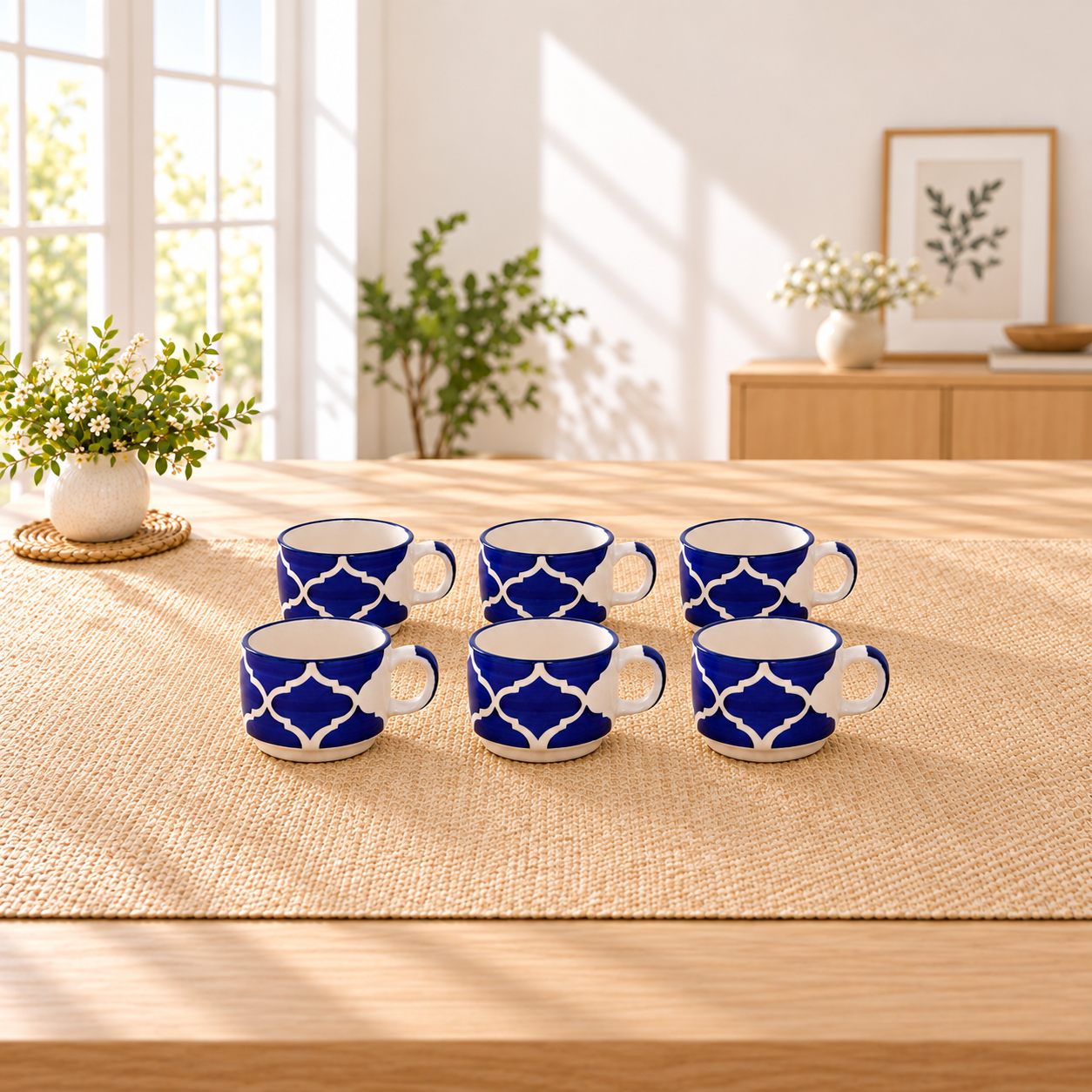 Kunhar Ceramic Tea Cup - 160 Ml, 6 Pieces, Blue
