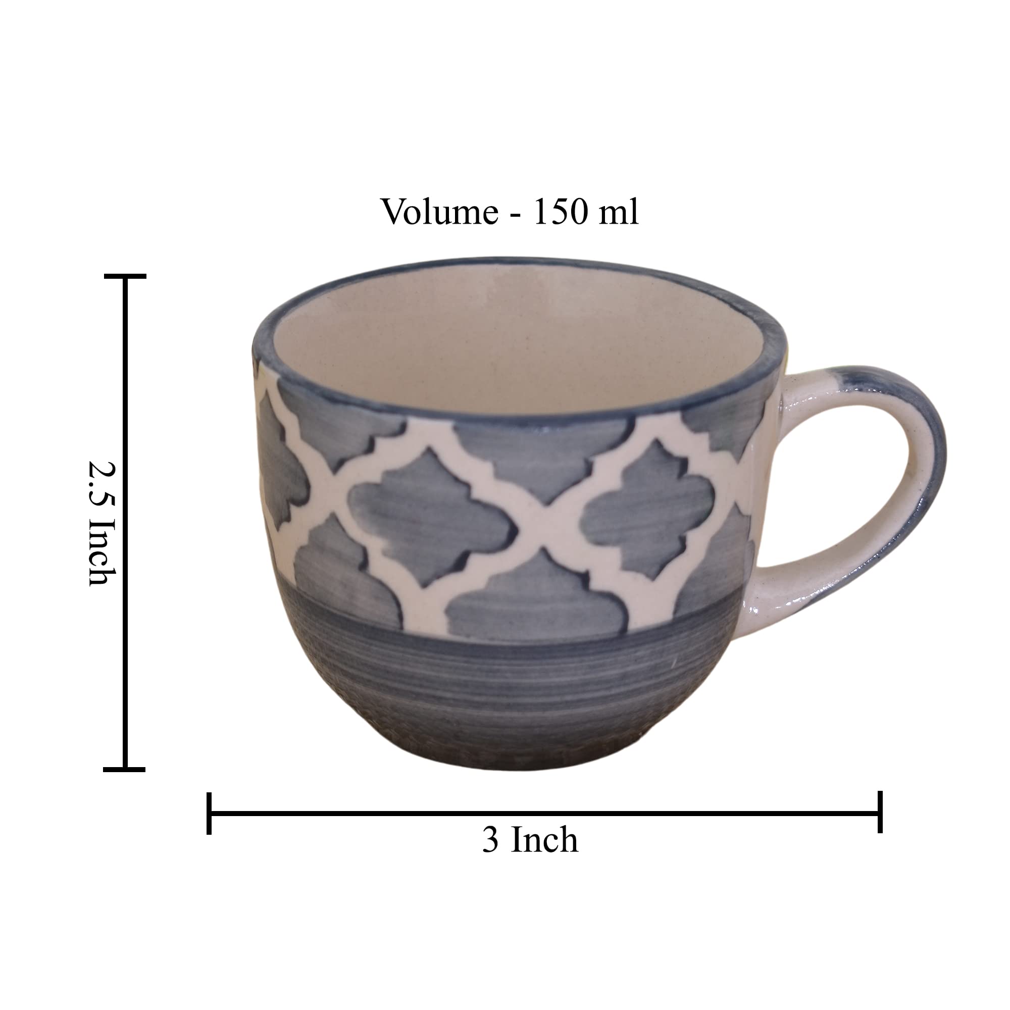 Kunhar Ceramic Tea Cup - 150 Ml, 6 Pieces, Grey - Image 2